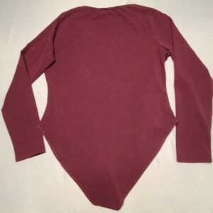 New Look Bodysuit Womens 14 Burgundy Long Sleeve Scoop Neck Cotton Stretch Wine